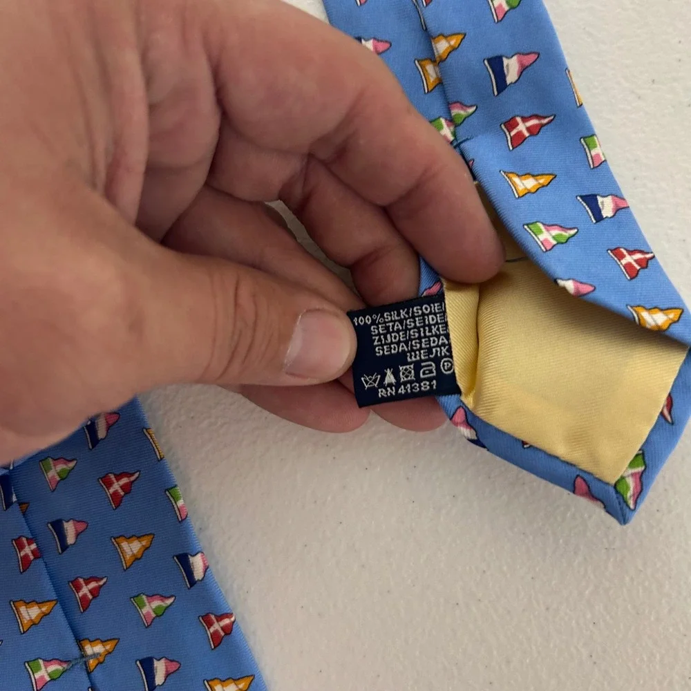 Polo Ralph Lauren Necktie Mens Light Blue Nautical Pennant Flag Silk Italy 57